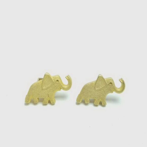 Vintage Elephant Shape Stud Earrings, Gold Tone Small Animal, Trunk Up, Estate - Picture 2 of 6